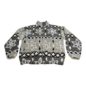 Vintage Arctic Image Alaska Fleece Jacket Adult Large Cozy Snowflake Fair Isle